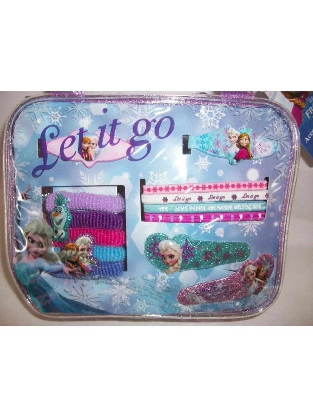 Disney Frozen Hair Accessory Set Clips Barrettes Ties Bands Blue Purple